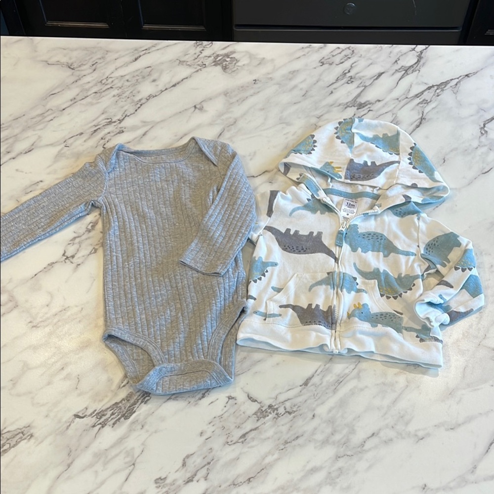 Gray Onesie and Dinosaur Hoodie Set